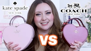 COMPARING THE ICONIC KATE SPADE AND COACH HEART CROSSBODY BAGS! Try On, What Fits Inside and Review!