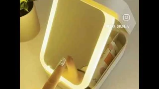 Makeup Storage Box With LED Light Mirror Portable Travel Makeup Cosmetics Storage Box Touch Light