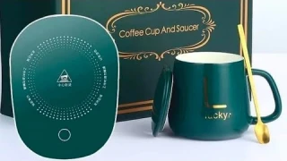 Electric Heating cup pad with ceramic mug and spoon Review