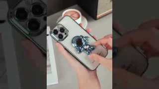 Luxury Plating 3D Astronaut Magnetic Holder Case For iPhone 13 ProKick-stand Camera Protective Cover